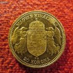 FERENC JÓZSEF 20 KORONA 1892 KB ARANY: 6, 77g/900 kiv fotó