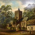 TEMPLOM KERTBEN TYÚKOKKAL ... RÉGI OLAJ FESTMÉNY X fotó