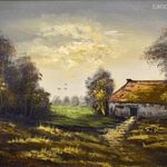 HÁZIKÓ AZ ŐSZI ERDŐ SZÉLEN ... IMPOZÁNS KERETBEN OLAJ FESTMÉNY X fotó