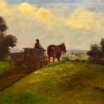 LOVAS SZEKÉR DOMBOS TÁJBAN ... HORVÁTH JELZÉSSEL A XX. SZ ELSŐ FELÉBŐL OLAJ FESTMÉNY ! fotó