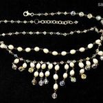 ÁLOMSZÉP EZÜST NYAKÉK VALÓDI GYÖNGYÖKKEL ÉS IRIZÁLÓ KRISTÁLY CSISZOLATOKKAL X fotó