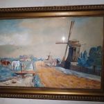 Csallóközi Farkas Lőrinc - Szélmalmok a patakparton- gyönyörű régi festmény -1Ft! Nincs minimálár!!! fotó