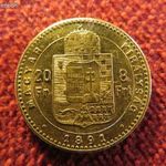 FERENC JÓZSEF 8 FORINT 1891 KB ARANY: 6, 45g/900 kiv- fotó