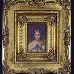 LÁNY PORTRÉ OLAJ FESTMÉNY MINIATÚRA ... NEOBAROKK ARANYOZOTT VASTAG RÁMÁS KERETBEN ! fotó