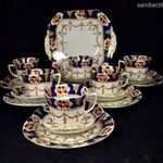 BIEDERMEIER STÍLUSÚ ANTIK ANGOL FAJANSZ TEÁSCSÉSZE + SÜTEMÉNYES KÉSZLET 6 SZEMÉLYRE ! fotó
