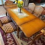 Német Ottensarndt étkező garnitúra – tömörfa kihúzható asztal + 6 nád háttámlás szék fotó