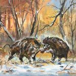 Téli párharc c. Kortárs olajfestmény fotó