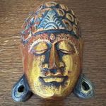 Buddha maszk, fából faragott fali dísz, kézzel festett, bronz színű fotó