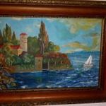 Schéner Mihály, mediterrán öböl, szép régi festmény, 1 forintról, minimálár nélkül fotó