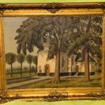 NAGY BLONDEL KERETES OLAJ VÁSZON FESTMÉNY, PARK LÁTKÉPE, GYÖNYÖRŰ ALKOTÁS fotó