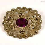 ÁLOMSZÉP CSISZOLT AMETISZT KÖVES MARKAZITOS HISTORIZÁLÓ EZÜST BROSS X fotó