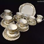 ARANYOZOTT LEVÉL MINTÁVAL MESESZÉP PORCELÁN TEÁSCSÉSZE SZETT 6 SZEMÉLYRE X fotó