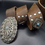 River Island (eredeti) Western / indián bőr öv h: 95 cm, szél: 3, 7 cm csat: 9 x 6, 5 cm fotó