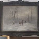 Mesterházy téli szarvas, őzikés festmény fotó