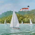 Vitorlások a tavon - olajfestmény fotó