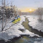 Cinegék hajnala - festmény fotó