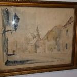 Schönberger Armand, utcarészlet, Budai Vár, régi festmény, 1forintról, NMÁ! fotó