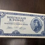 Antik bankjegy - SZÁZMILLIÓ B.-PENGŐ 1946 / Jó állapotú Inflációs Pengő ritkaság fotó