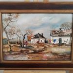 Csikós András (1947-2006) szép festménye "Udvar" 73x55 cm kerettel fotó