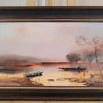 Csikós András (1947-2006) szép festménye "Ártér" 62x43 cm kerettel fotó