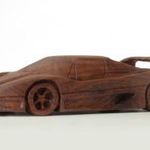 Ferrari F50, szignózott fafaragás, autómodell, fekete diófából fotó