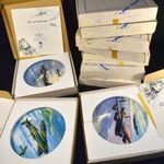 II. VILÁGHÁBORÚS KATONAI REPÜLŐGÉP MINTÁS 10 DB-OS COALPORT PORCELÁN DÍSZ TÁNYÉR SZETT DOBOZBAN X fotó