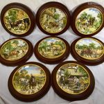 VIDÉKI LOVAS JELENETEKKEL ... GYÖNYÖRŰ 8 DBOS PORCELÁN DÍSZ TÁNYÉR SZETT FA KERETEZÉSSEL X !!! fotó
